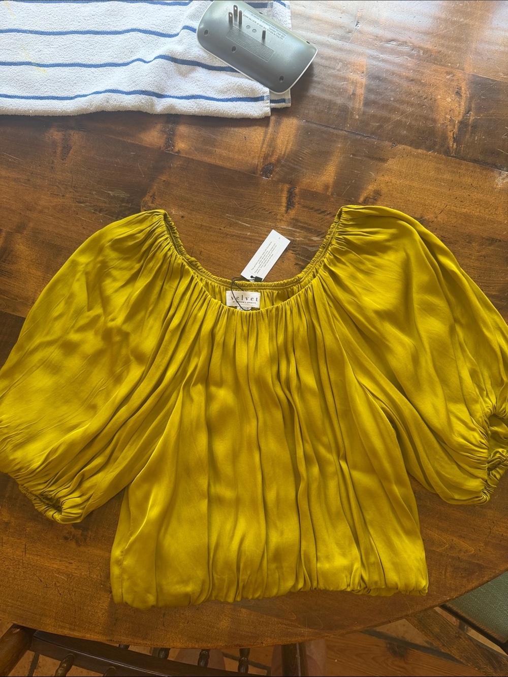 Velvet Mustard Yellow Off-Shoulder Blouson Top